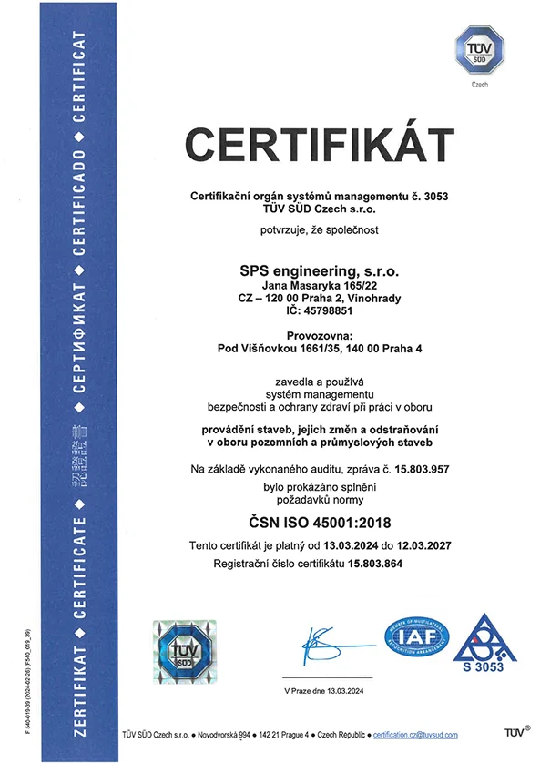 SPS engineering Certifikace 1